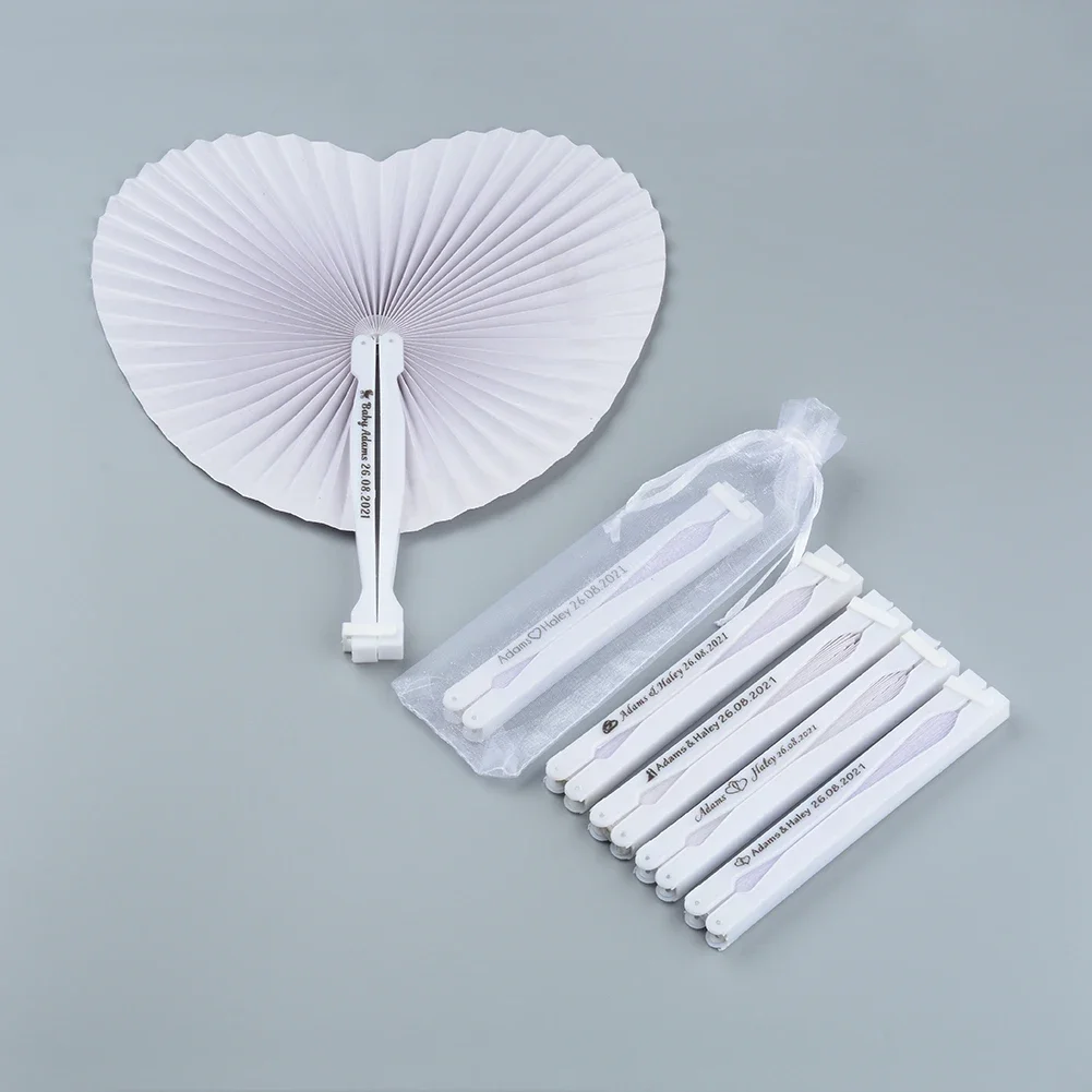 20/30Pcs personalized custom white wedding Heart paper fan for party souvenirs engagement baby baptisms Guest gifts any Logo