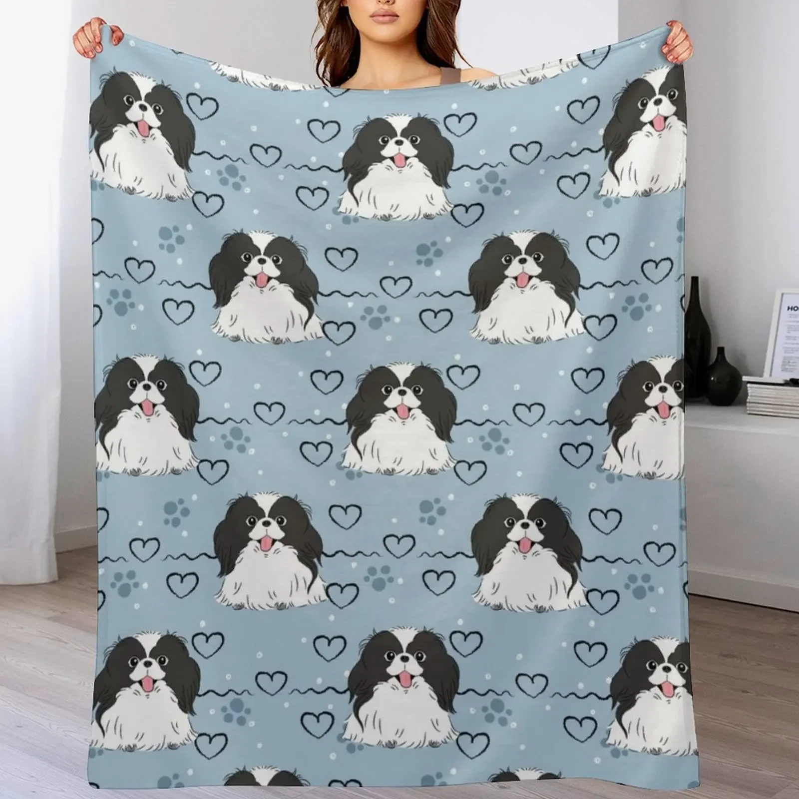 

LOVE Black and White Japanese Chin Throw Blanket Winter beds for babies Designers Sofas Blankets