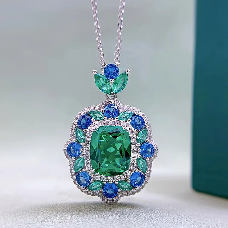 S925 Silver Necklace Secret Garden 9 * 11 Green Tourmaline Neckchain Jewelry