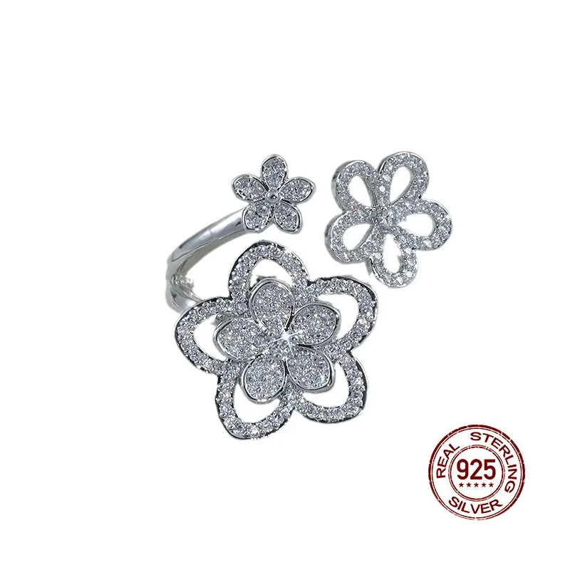 Exquisite aushöhlen Blume 925 Silber Ring Frauen für Ring Mode AAA Zirkon Frauen Engagement offenen Ring Party Schmuck