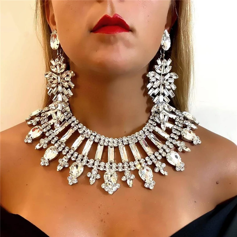 2022 New Luxury Women Necklaces Pendants Link Chain Multilayer Big Crystal Choker Collar High Quality Wedding Party Jewelry