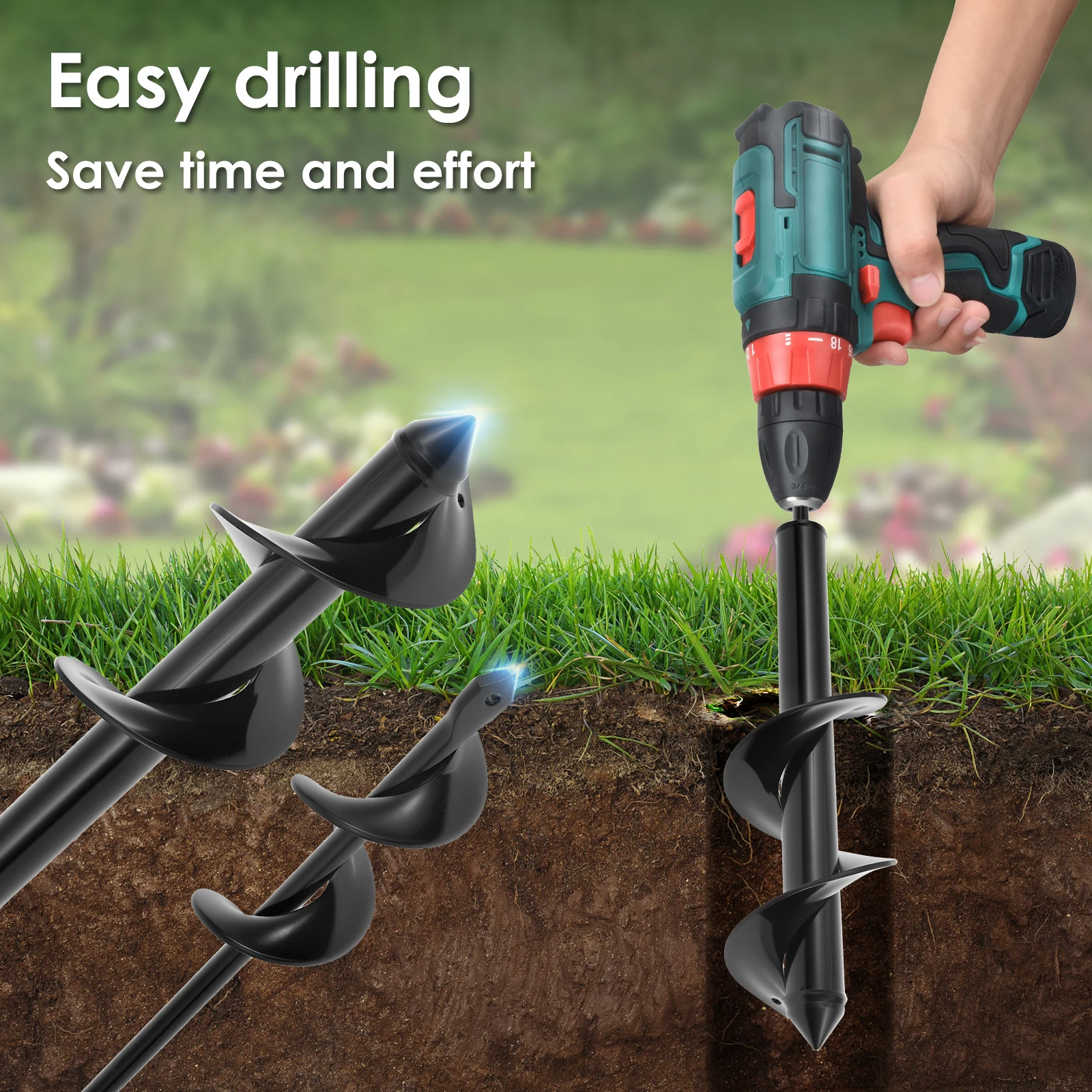 Garden Auger Drill Bit Diameter 80mm and 40 mm Spiral Garden Drill Bits for Making Holes and Planting Flowers Trees Shrubs