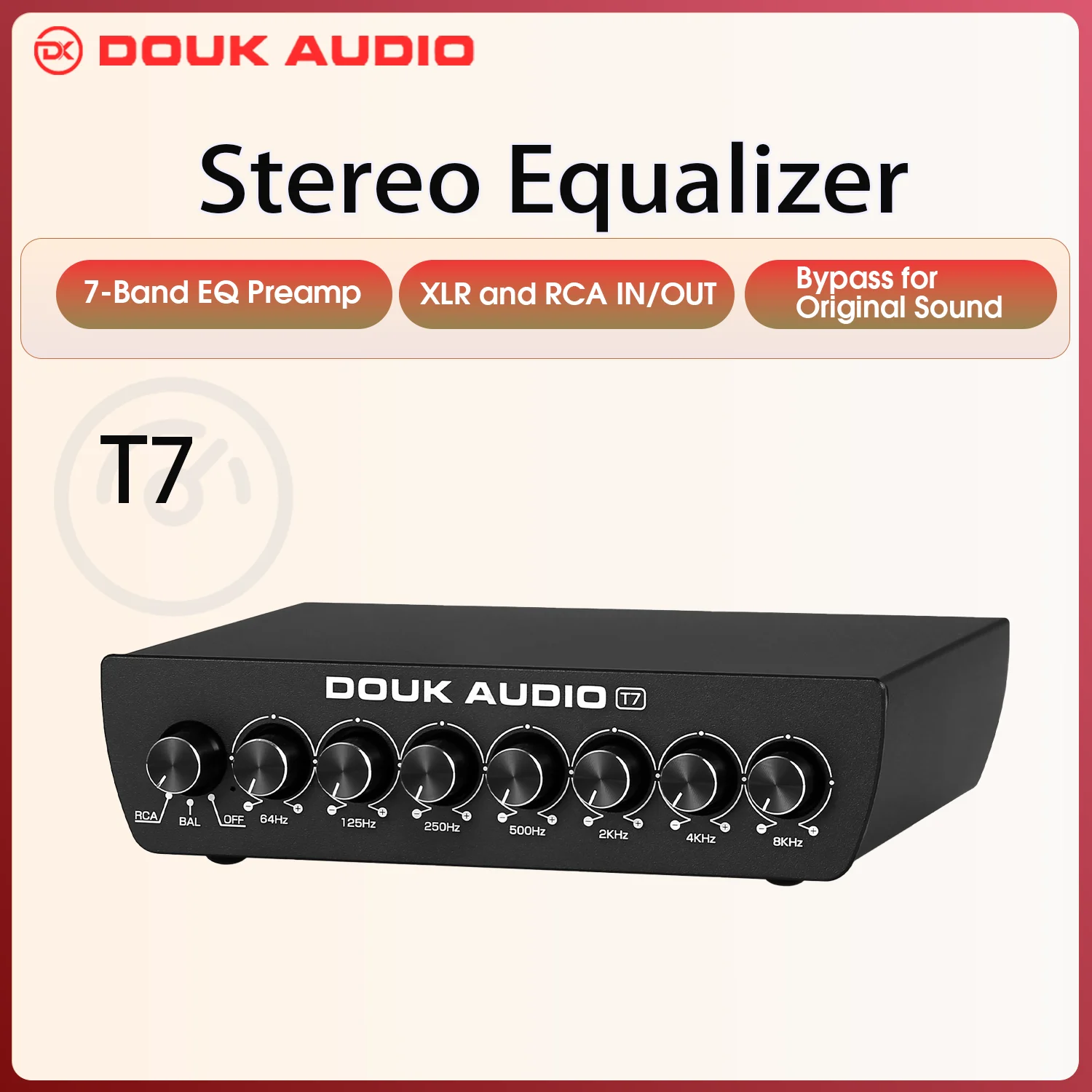Douk Audio T7 7-Band Equalizer Balanced XLR / RCA Preamp for Home Amplifier