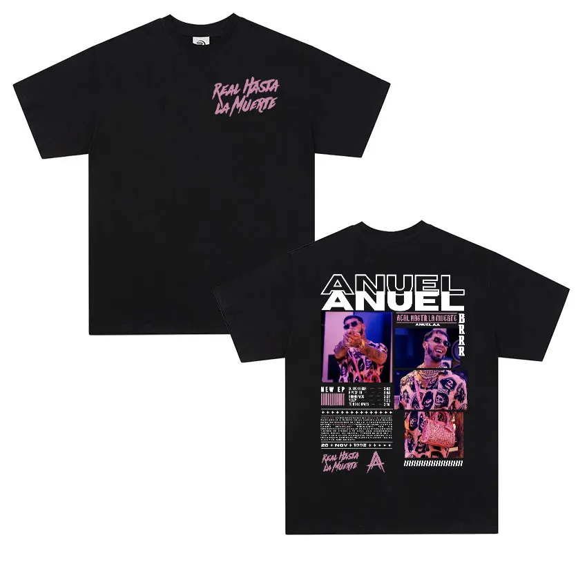 Rapero ANUEL AA Real Hastala Muerte Tour 2025 nuevo álbum camiseta hombres Retro Hip Hop moda algodón manga corta Camiseta ropa de calle