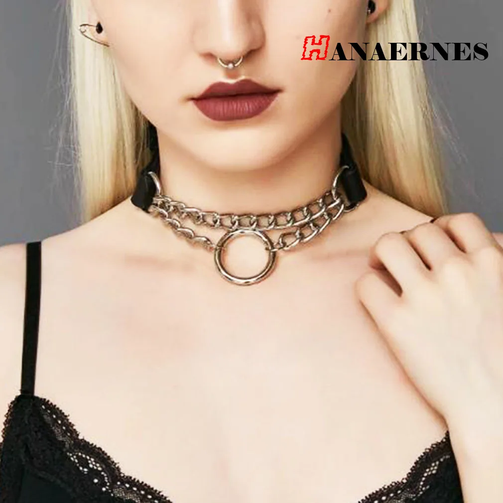 Personalized Fashion PU Leather Ring Collar Necklace, Punk Street Auction Chain O-ring Neck Strap Neck Chain Collarbone Chain