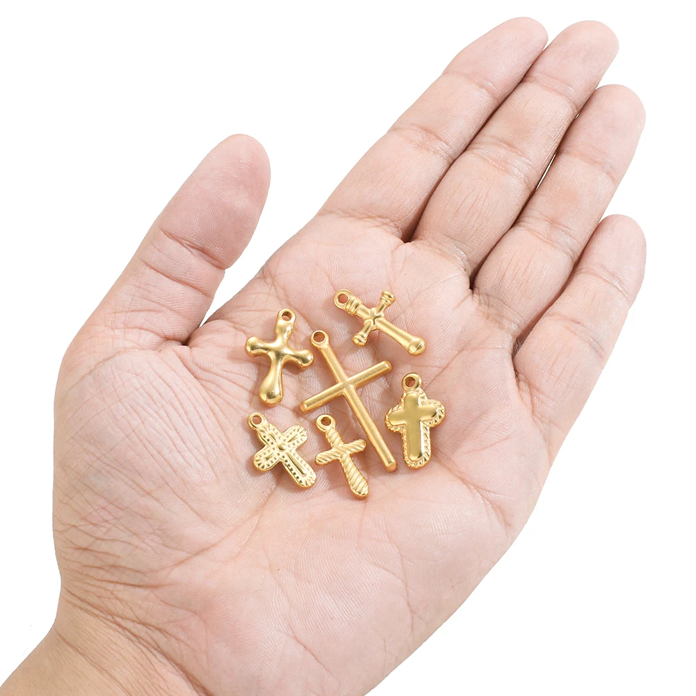 5 Stück Edelstahl 18k PVD-Vergoldete Kreuzanhänger für DIY-Schmuck, Boho-Halsketten, Ohrringe, Armband-Zubehör – Detail 5