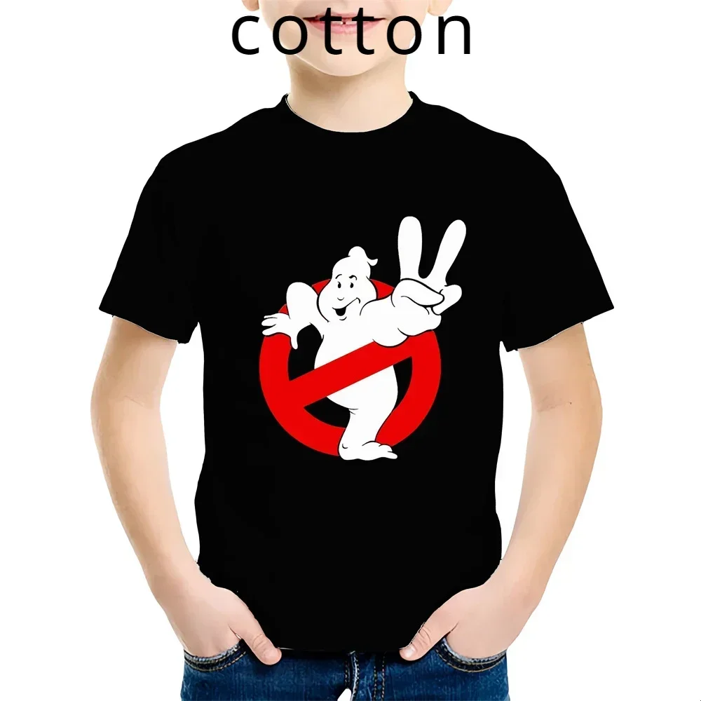 Summer Cartoon Children 100% Cotton T-shirt Fun Ghostbusters Games Print Short Sleeve Kids Tee Cute Baby Tops for Boys And Girls