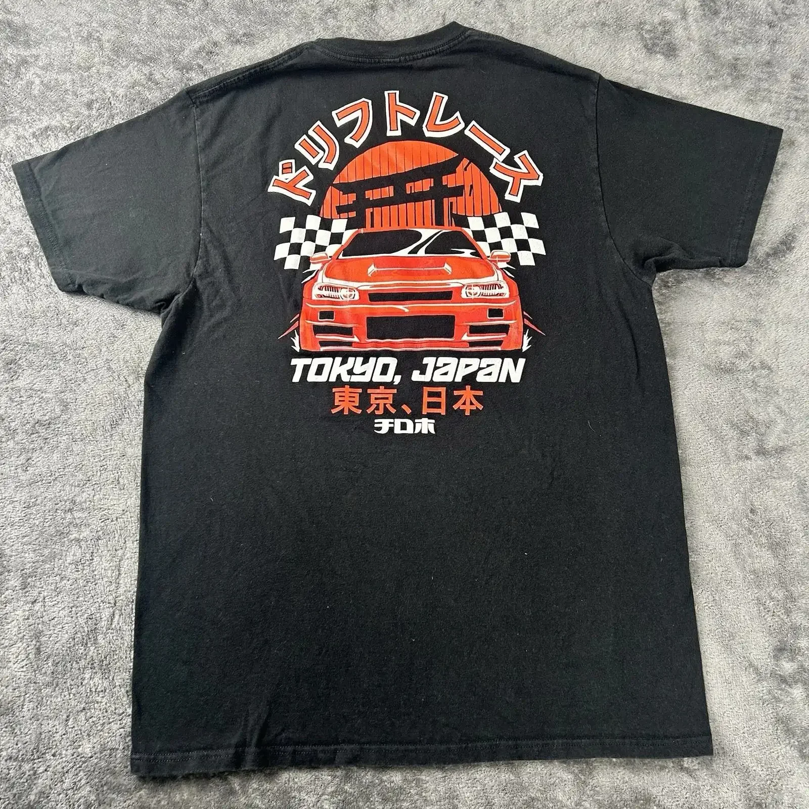 SCW Tokyo Japan T-Shirt Herren L Schwarz Drift Race Vintage Washed Vielseitig Bequem Unisex Grafik Stretchig Atmungsaktiv