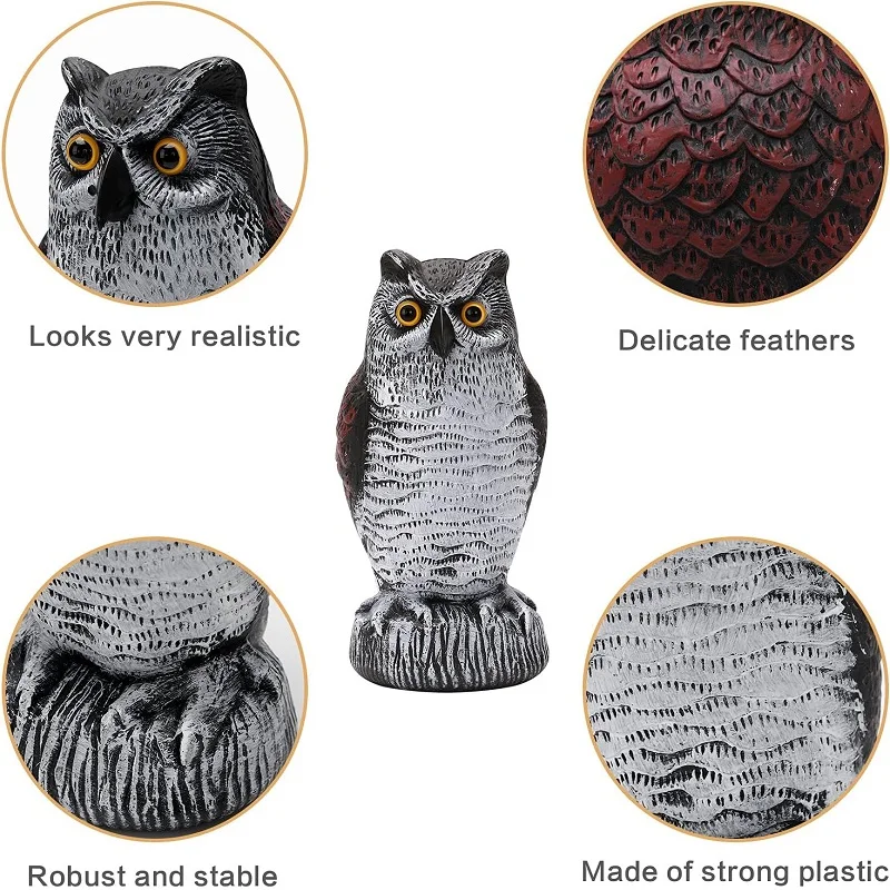 2 Pack Fake Owl Bird Scarecrow Decoy, Plastic Deterrents, Halloween Decoration, Nature Enemy Pest Repellent for Outdoor Garden