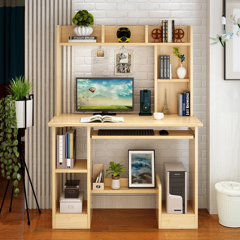 Solid wood students' writing desks with bookshelves, combined bookcases, desks are simple