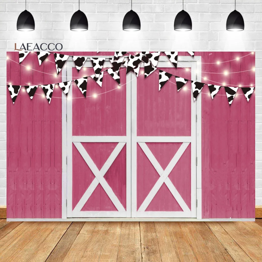 

Laeacco Pink Barn Door Backdrop Vintage Western Retro White Wooden Plank Baby Cowgirl Birthday Portrait Photography Background