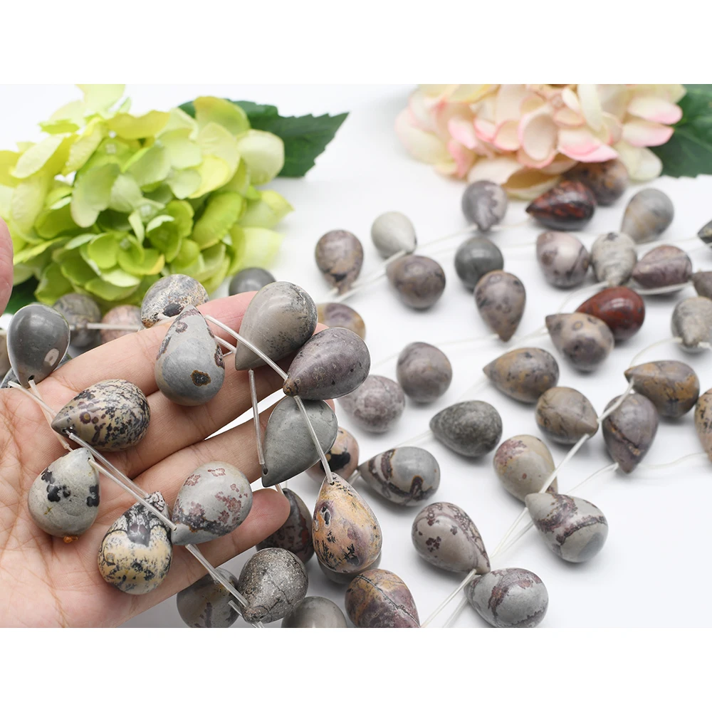 

18x28mm Natural Smooth Flower stone Droplet shape Stone Beads For DIY necklace bracelet jewelry make 15 "free delivery