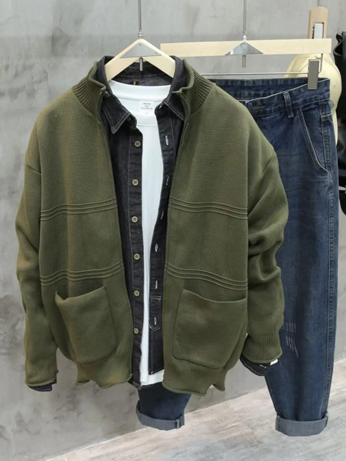 

High-End Men's Loose Knitted Cardigan Sweater Pure Color Lazy Sle Autumn Winter Faionable Sun Protection Outerwear