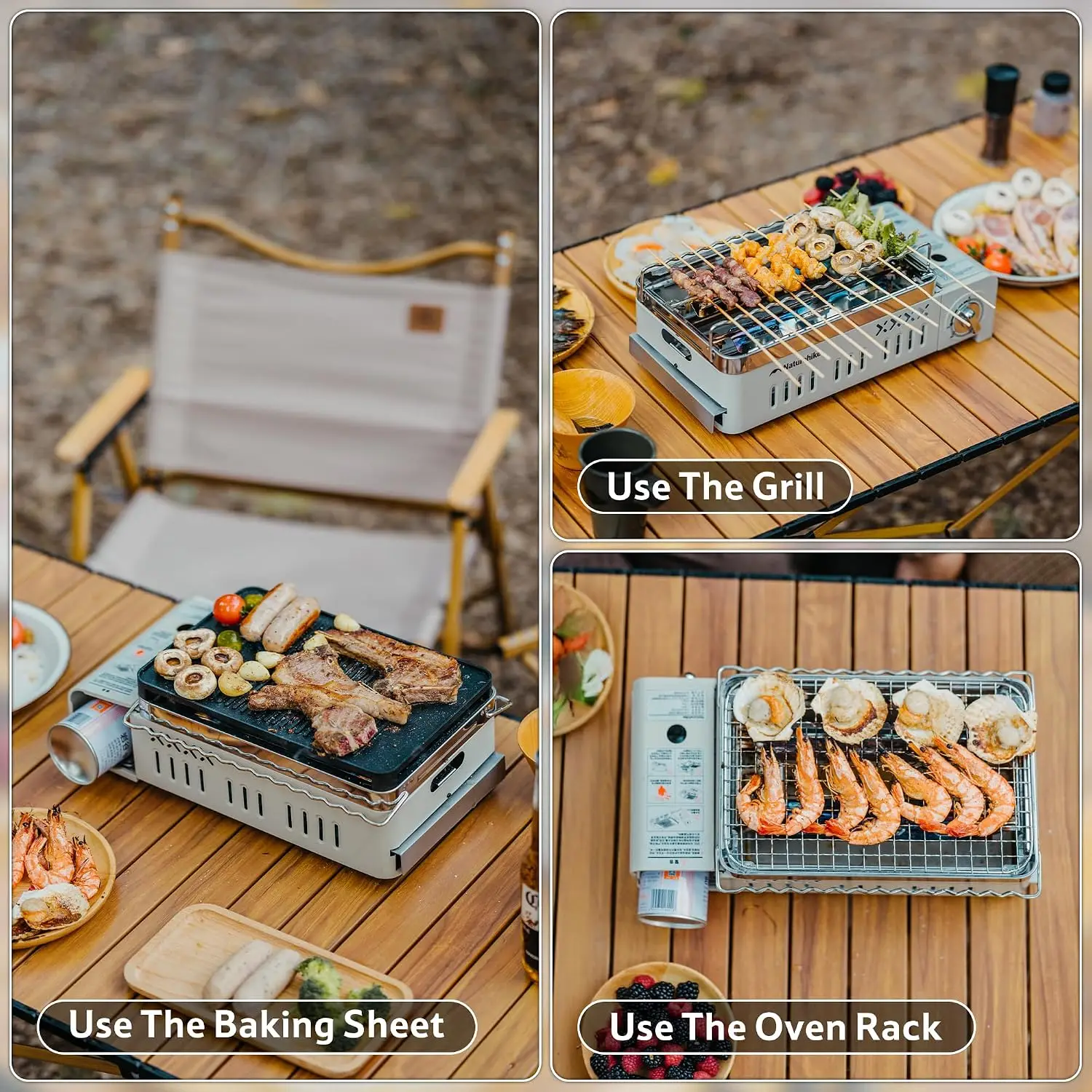 Portable Butane Camping Grill Stove with Detachable 4-Piece Cookware Set and Carrying Bag, Outdoor Cooking Stove for Picnic, Backpacking, and Tailgating