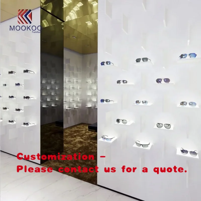 custom.Modern Custom Sunglasses Shop Metal/Glass/Wood Wall Display with LED Lighting Easy Assembly Customizable