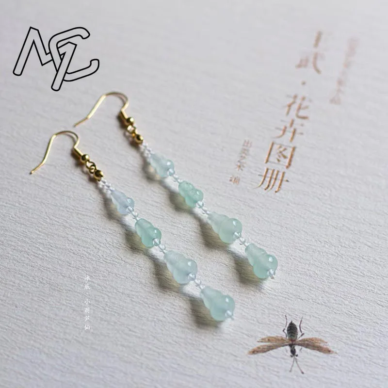 925 Silver Jade Green Jade Gourd Beads DIY Earrings Pendant Charm Jewellery Fashion Accessories Woman Luck Amulet Gifts