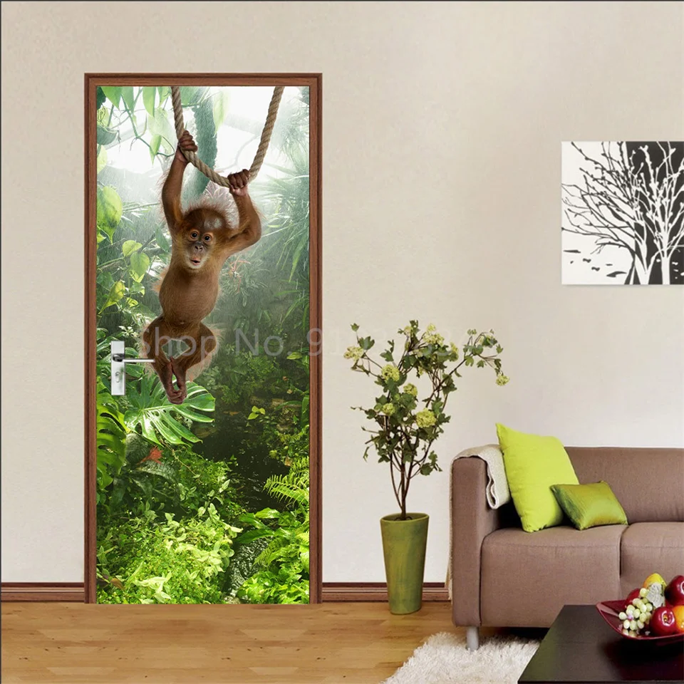 Tier-Türaufkleber Katze Tiger Hirsch Leopard Tapete Benutzerdefinierte Türen Poster Wandtattoo Selbstklebend 3D Heim-Design Dekor Türsticker – Detail 29