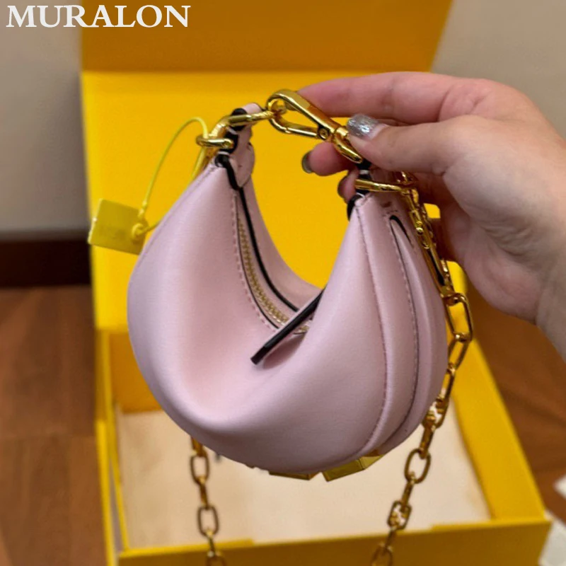 Mini Crescent Bag 2024 New Premium Genuine Real Luxury Metals Half Moon Clutch Bag Fashion All-match Elegant Handbag Top Quality