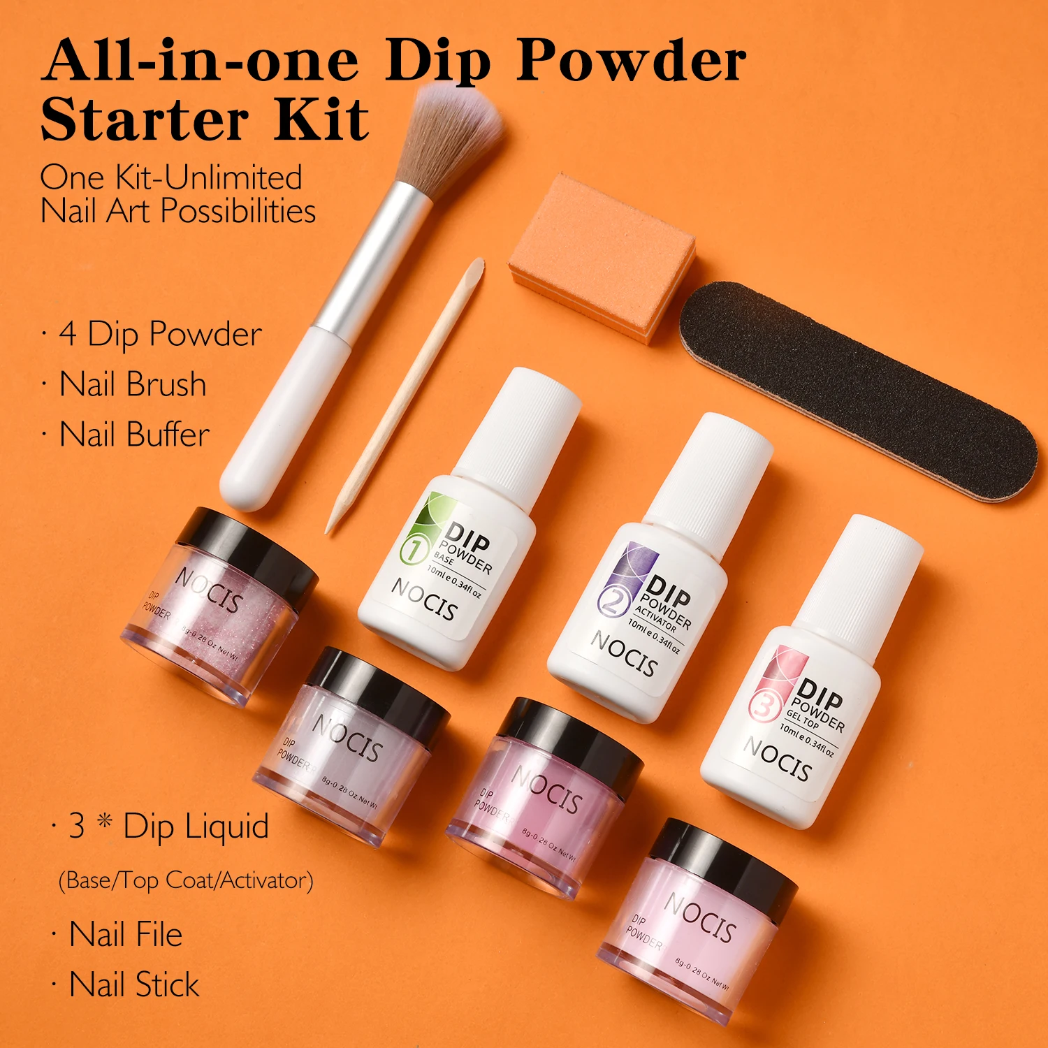 Dip Powder Nail Kit Starter, 4 Colors Nude Pinkish Glitters Acrylic Dipping Powder System Liquid Set With Base/Top Coat Activato
