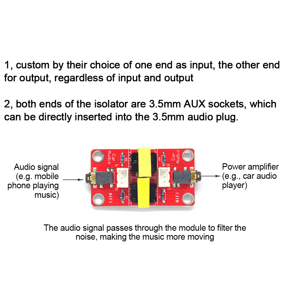 Audio Noise Common Ground Noise Isolation Board Car Navigation GPS Current Sound Filtering Elimination 3.5MM AUX Socket