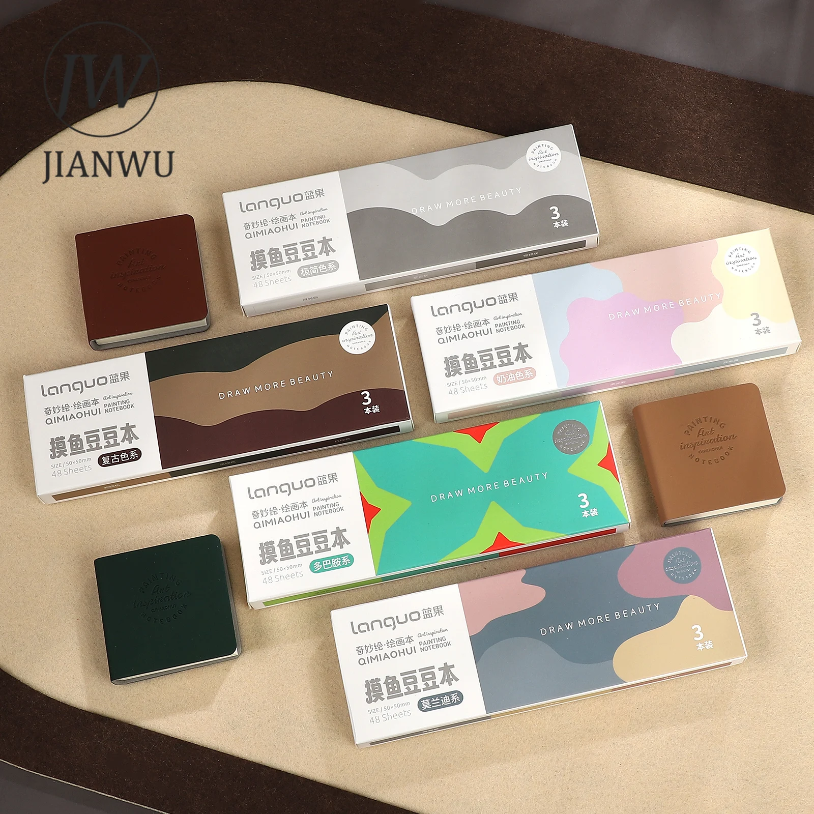 JIANWU 3 Books/set Vintage Morandi Color Moyu Doudou Book Journal Material Notebook Creative DIY Student Supplies Stationery
