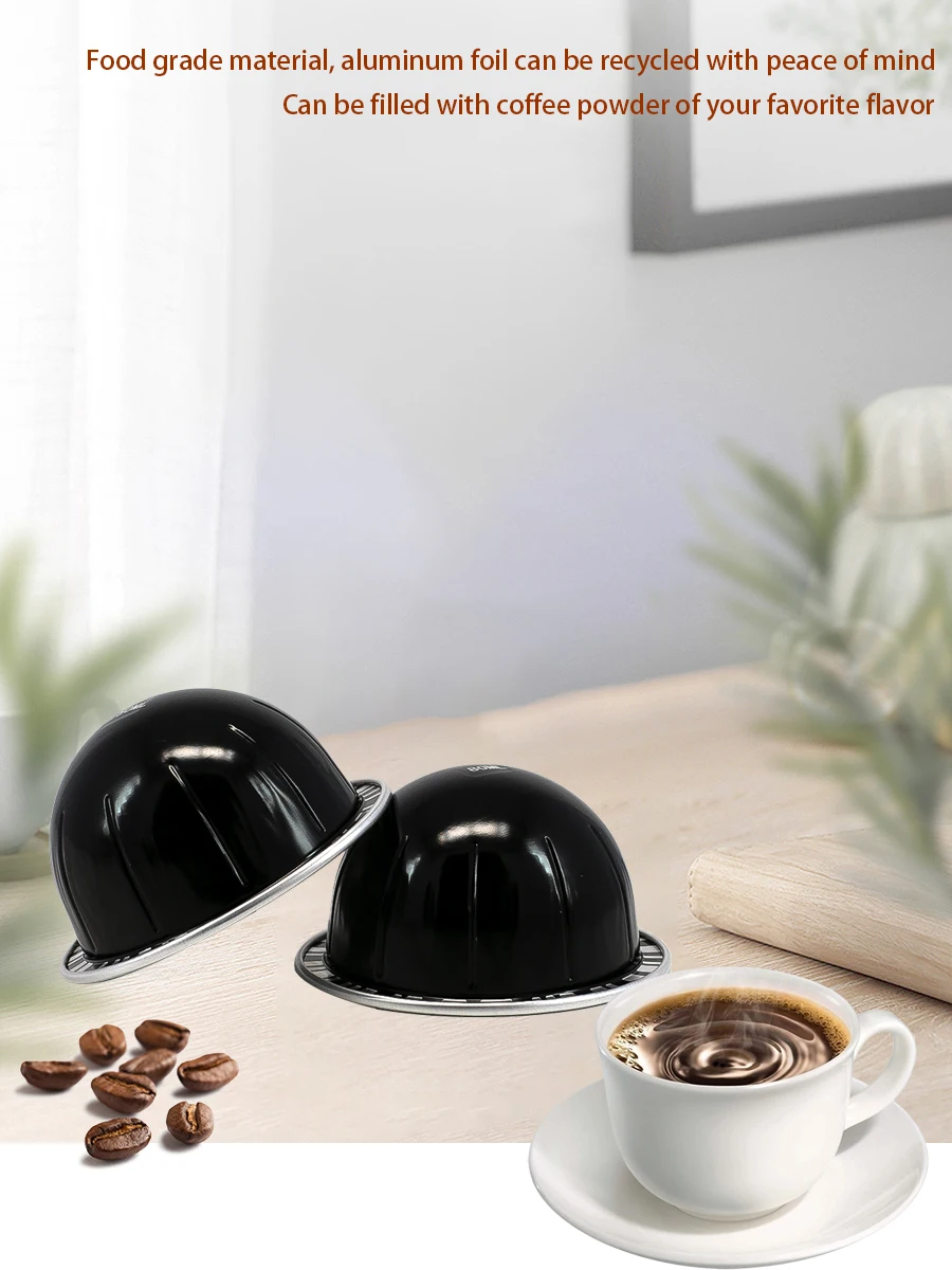Wiederverwendbare Kaffeekapsel-Schalen für Kapselkaffemaschinen der Vertuo Plus Pop Next Env135 Env150 Line - Hoher Fettgehalt, Hausgemachte Filtertassen, Wiederverwendbar (5 Filter-Schalen + 30 selbstklebende Aluminiu – Detail 6