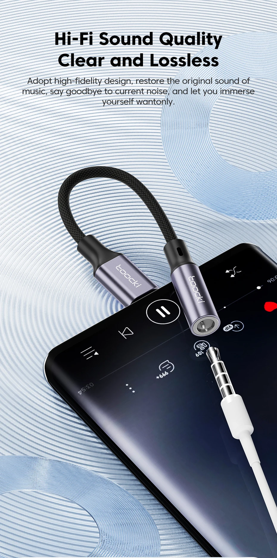 Toocki typ c bis 3,5mm kopfhörer buchse aux usb c kabel kopfhörer adapter 3,5 buchse audio kabel für huawei p20 xiaomi mi 13 samsung – Detail 5