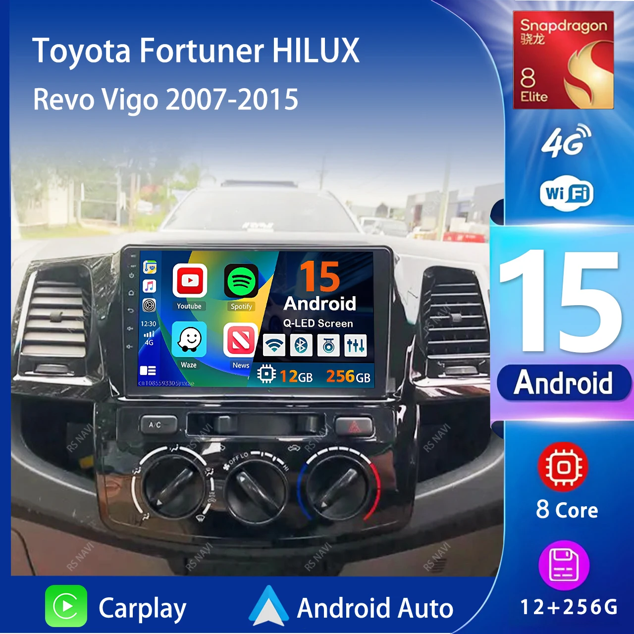 Android 15 Carplay Car Radio Multimedia Player For Toyota Fortuner HILUX Revo Vigo 2007-2015 Autoradio GPS Stereo 2din Head Unit