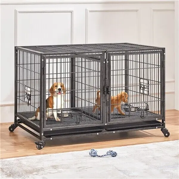 

Rolling Stackable Metal Dog Crate with Open Top & Pull-out Tray for Small Medium Dog,Black