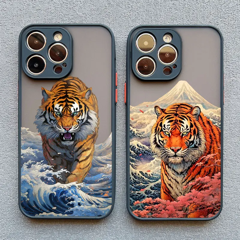 Ukiyo-e Ocean Waves Tiger Creative For iPhone Case 13 12 11 Pro Max Mini 16 15 14 Pro Max Plus XR XS X 7 8 Plus Shockproof Cover