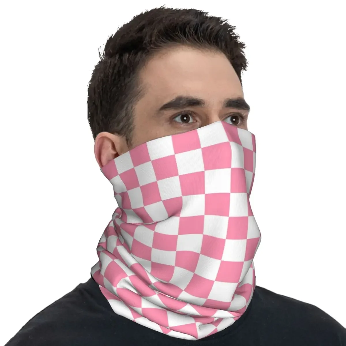 Outdoor Sports Balaclava Pink And White Checkered Cycling Mask Breathable Face Masks y2k Hiking Camping UV Protection Scarves