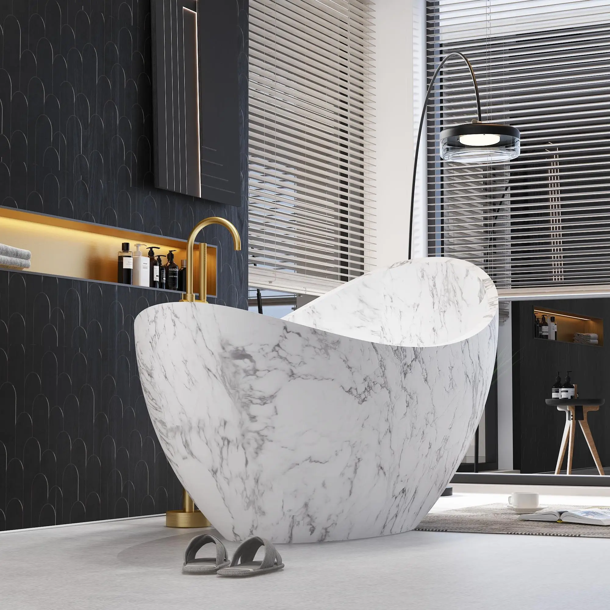 European Style Luxury Standing Texture Solid Surface Marble Bath Tub Artificial Soaking Bathtub For Hotel