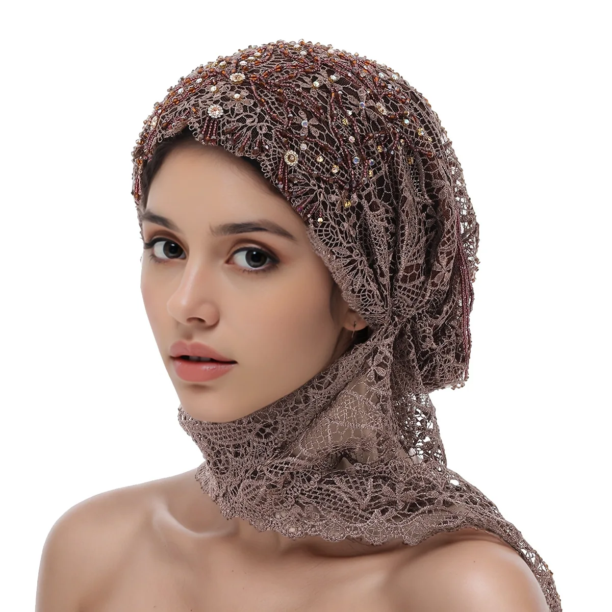 

Lace Tassel Fringe Shawl Scarf Muslim Hijab Soft Lightweight Head Wrap Elegant Beach Sunscreen Bandana for Women Headband Wear