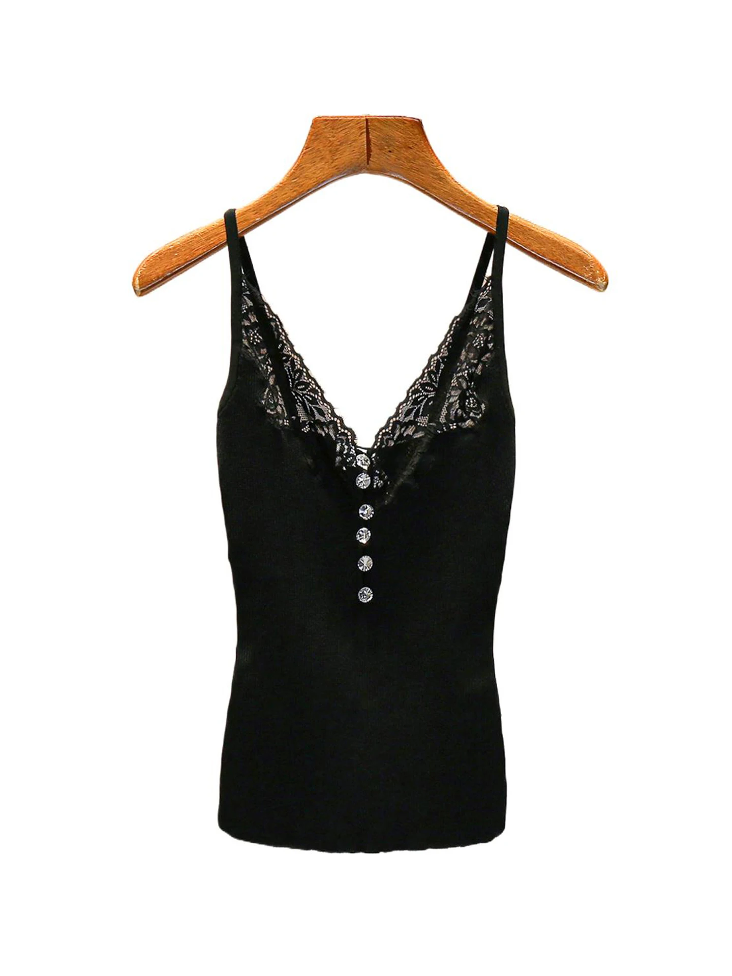 

High-End Women's Knitted Lace V-Ne Vest Top Hepburn Sle Summer Commute Slim Fit ort Sve Color Chinese Production