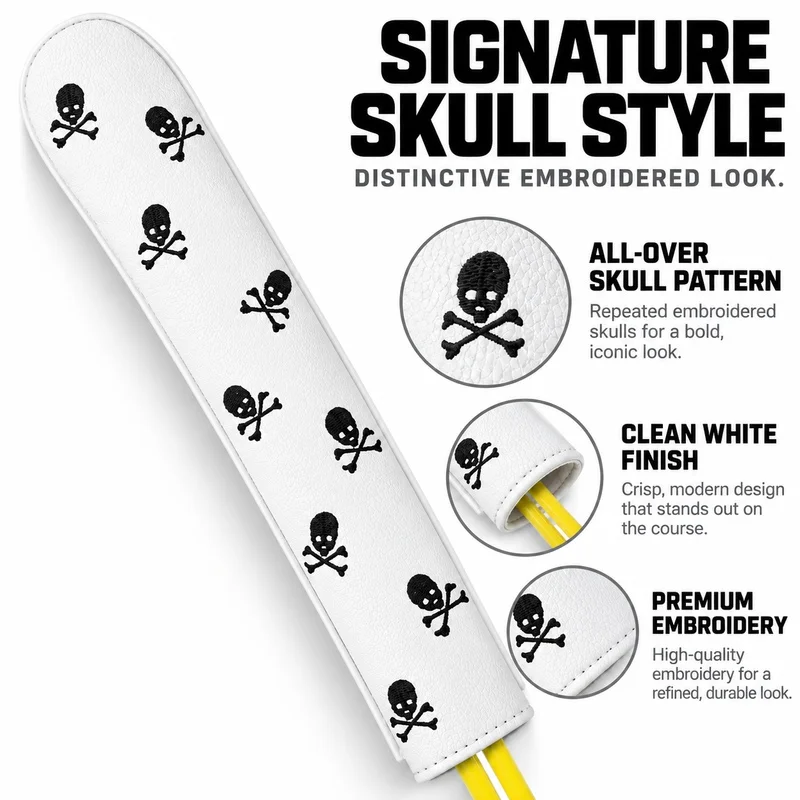 Golf Alignment Stick Cover, Skull Embroidered Waterproof PU Leather Protector for Practice Rods, Stylish Golf Accessories