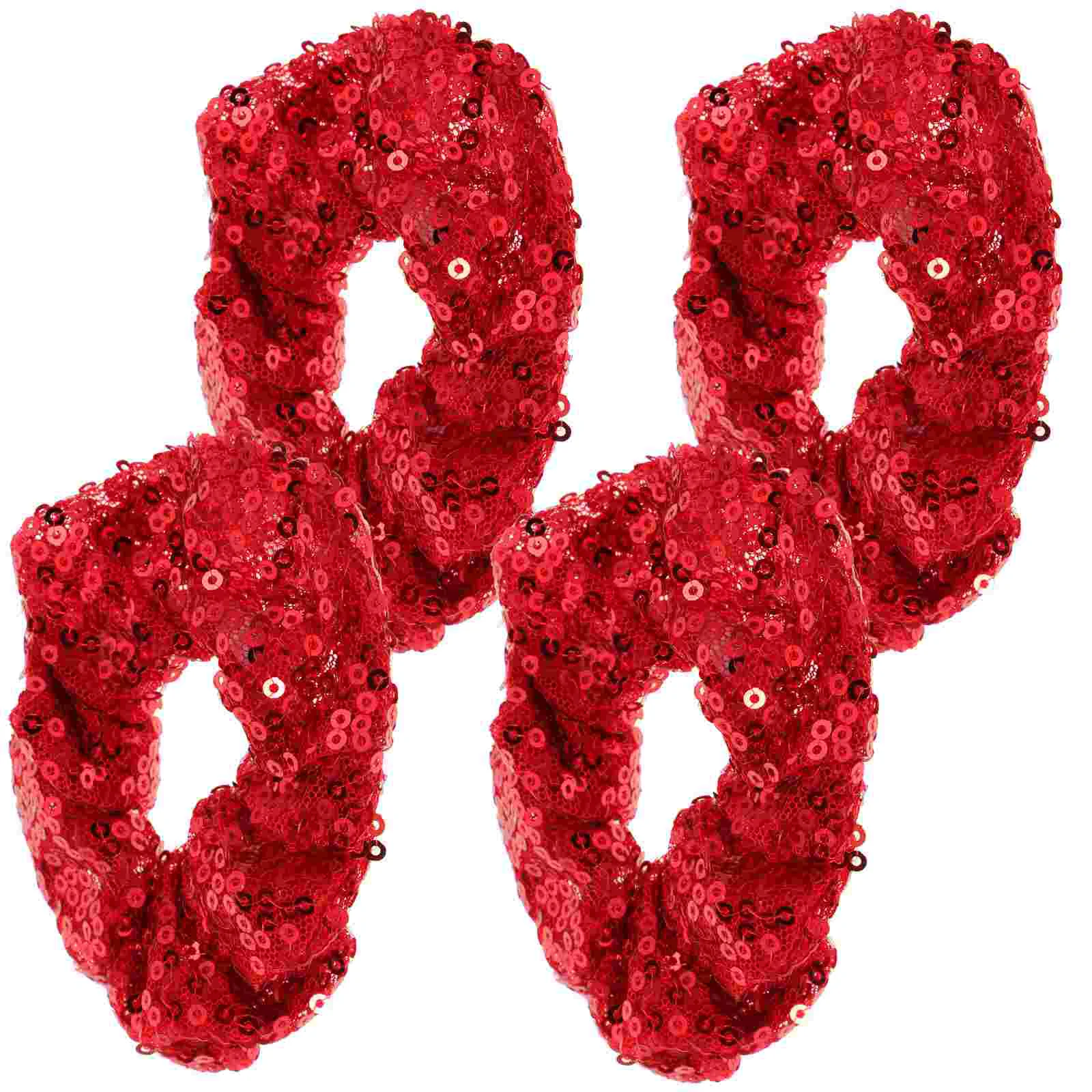 

4 Pcs Large Red Christmas Rhinestone Tie Headband Xmas Ropes Ponytail Accessory Hair Scrunchies Hairband for Girls Hair Styling