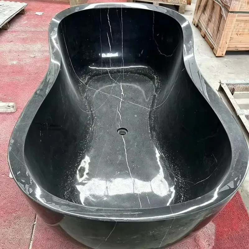 Modern Nero Marquina Marble Soaped Stone Bathtub Freestanding 50 Inches Whirlpool Bathroom Shower For Resort Hotels Project