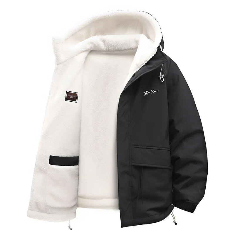 Men's Sherpa Jacket 2 in 1 Hoodie Fleece Coat Men Winter Thick Warm Outwear Casual Streetwear Full Zip Hooded Winter Parkas Male