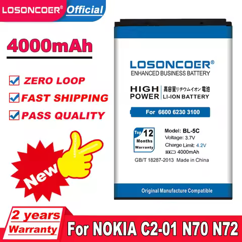 4000mAh BL-5C Battery For Nokia C2 C1 1100 6600 6230 C2-06 X2-01 1108 1110 1112 1116 1200 1208 1209 n70 n71 n91 3105 N72 Battery