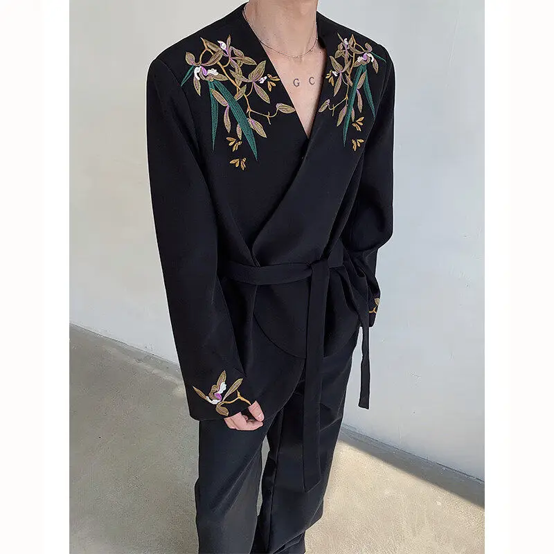 2025 Spring and Autumn New Embroidery Printed Suit Jackets Men's Niche High-end Shoulder Padded Suit Jacket Handsome Stage Wear