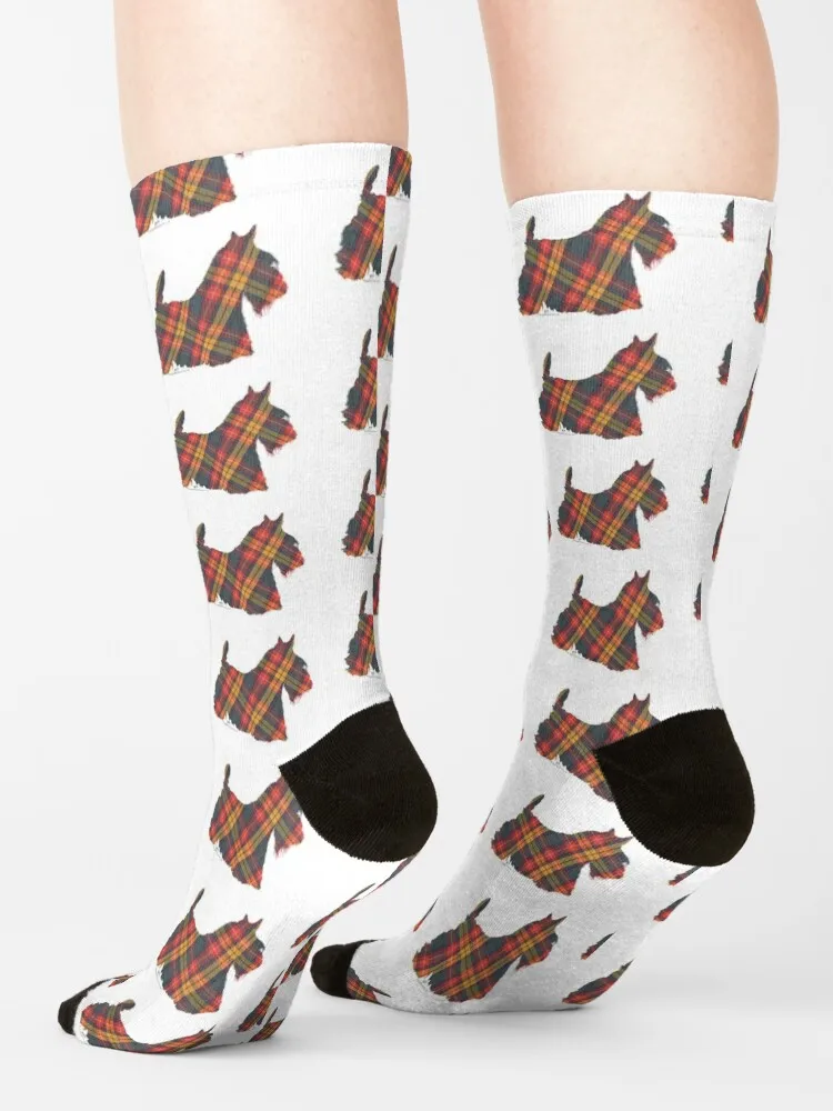 Scottish Terrier Silhouette Buchanan Tartan Socks luxury winter basketball Male Socks Women\'s