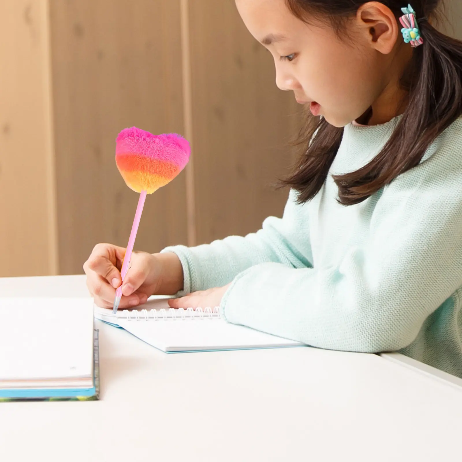 

8Pcs Heart Shaped Pom Pom Ballpoint Pen Cute School Office Writing Tool Valentine Day Ballpoint Pen Christmas Party Favor