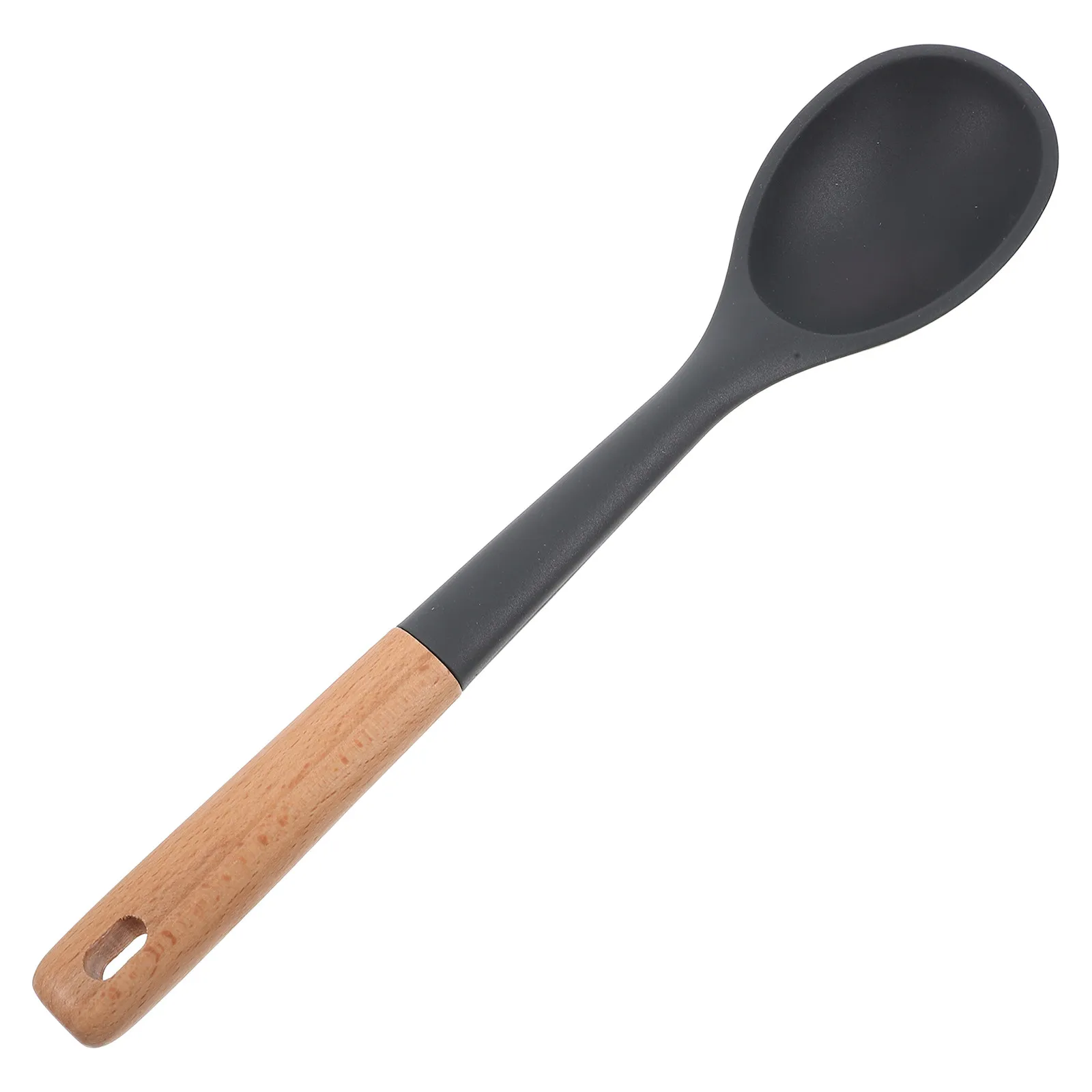 Heavy Duty Silicone Cooking Spoon Featuring Natural Wood Handle Non Scratch Heat Proof Seamless Head Stirring Frying Scooping