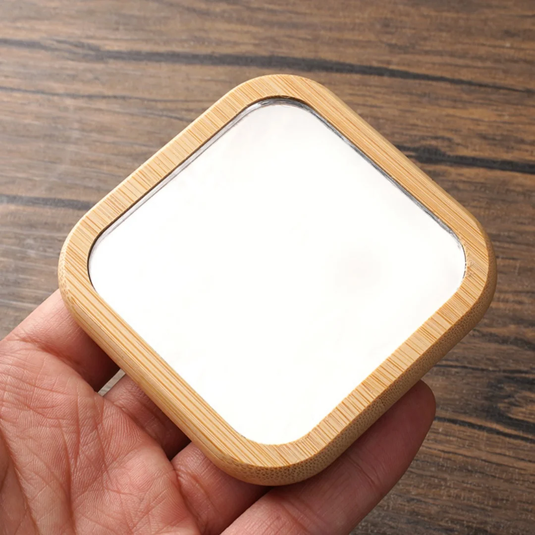 Specchio per il trucco in legno massello, mini specchio per il trucco quadrato portatile, specchio portatile minimalista, specchio tascabile da viaggio