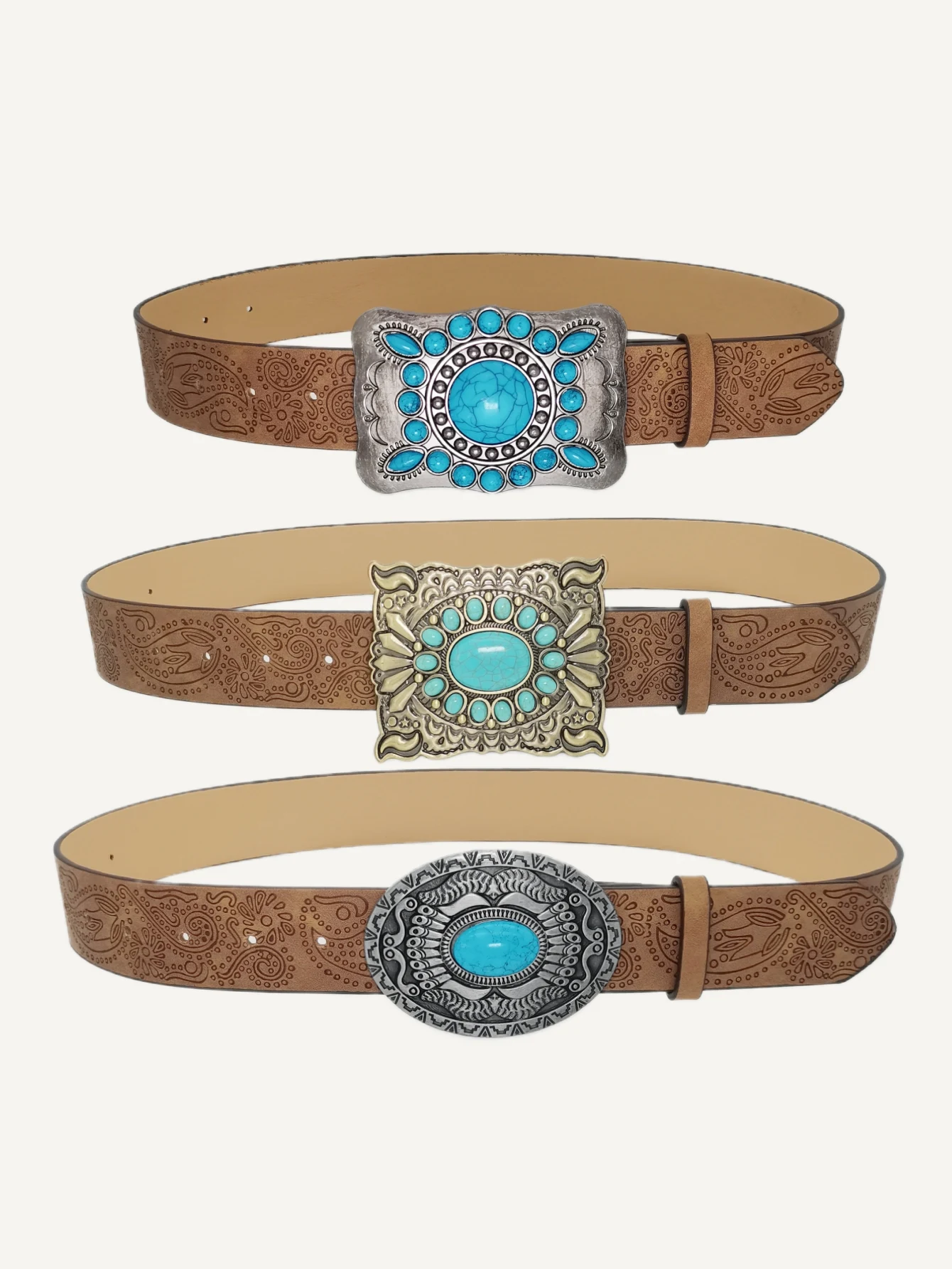 

Western Bohemia belt trend new flower print green pine bead alloy buckle smooth buckle personality niche belt woman