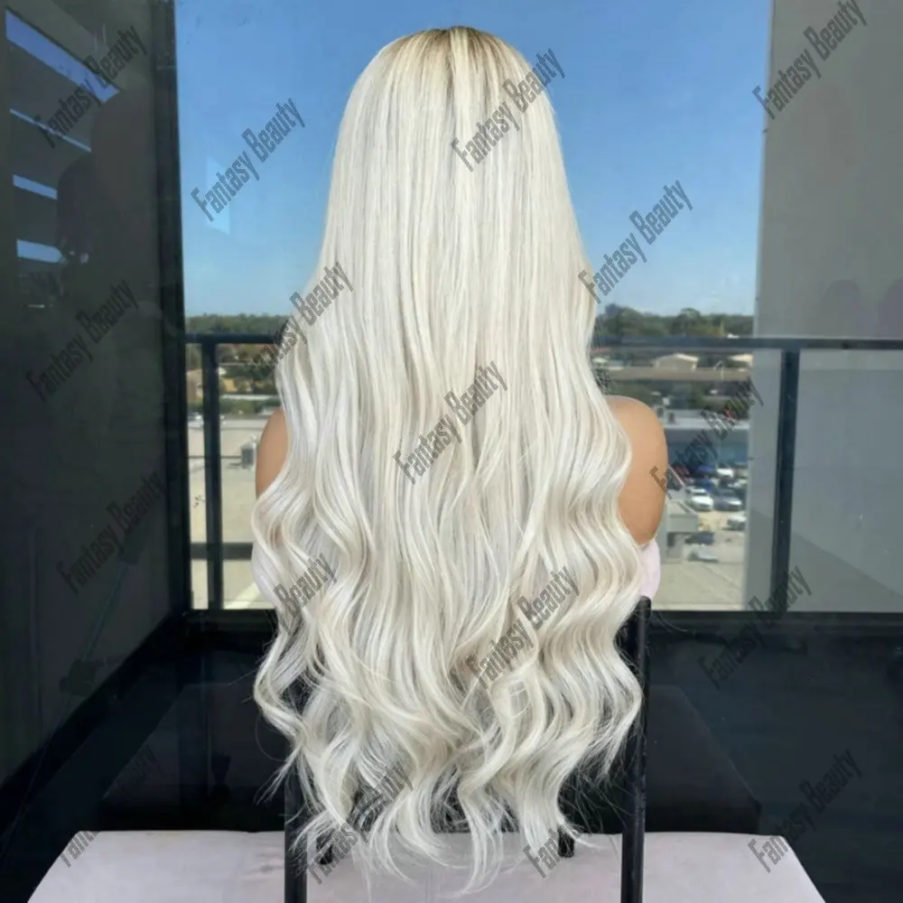 Pelucas con parte en U, cabello humano 100% para mujer, suelto, ondulado, con raíces claras, ombré, rubio platino, sin pegamento, tamaño 1 * 4,