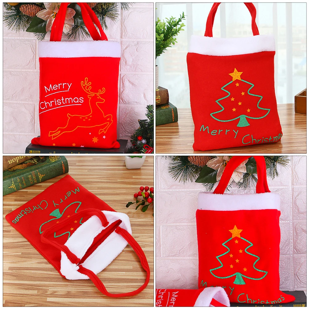 

2 pcs Christmas Gift Bags Non-Woven Fabric Portable Tote Bags Festive Holiday Pattern Strong Reusable