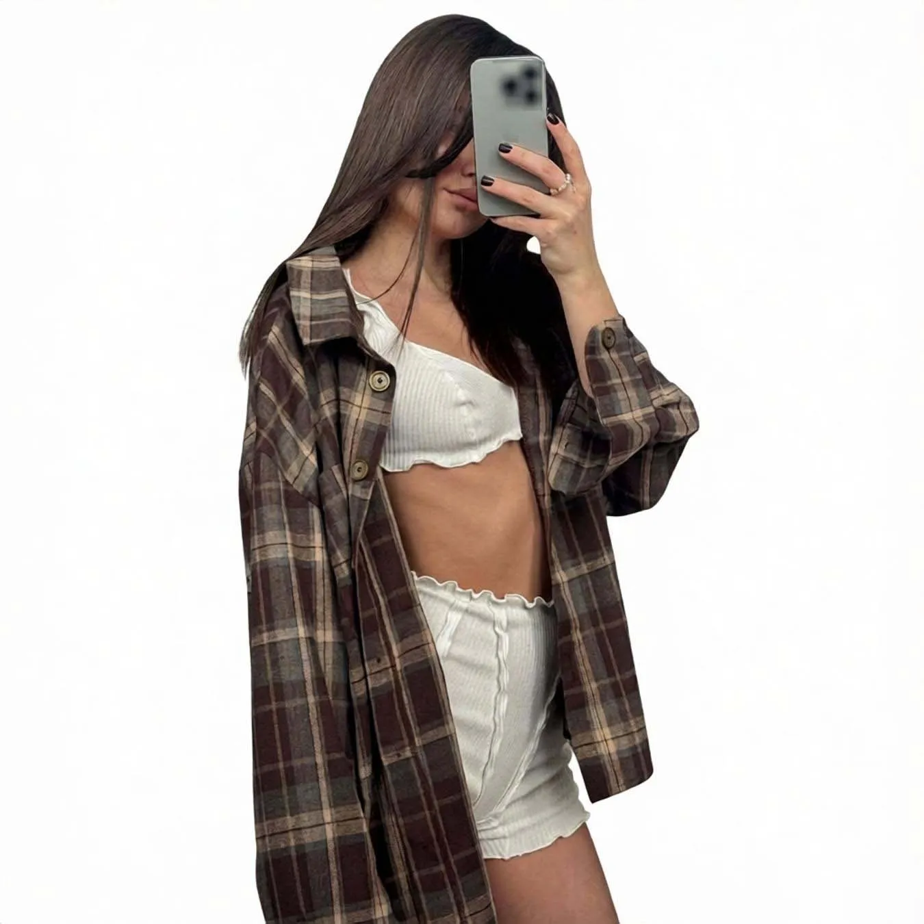 women\'s-regular-length-plaid-shirt-jacket-with-collar-and-slightly-stretchy-polyester-fabric-for-comfortable-all-day-wear