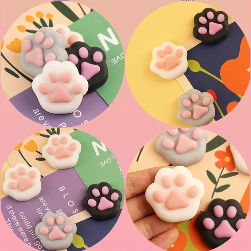 1Pcs Mini Cat Paw Squeeze Toy Silicone Pinch Decompression Toy Plush TPR Fidget Sensory Toys For Kids Adults Gift