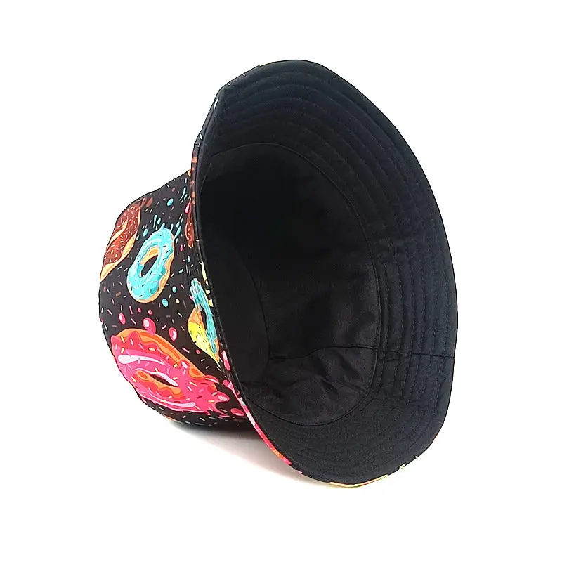 2023 Four Seasons Cotton Cartoon Donuts Print Bucket Hat Fisherman Hat Outdoor Travel Sun Cap for Men and Women 226